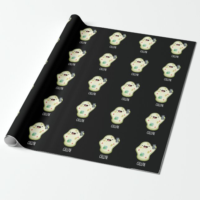 Cellfie Funny Biology Selfie Pun Dark BG Wrapping Paper (Unrolled)