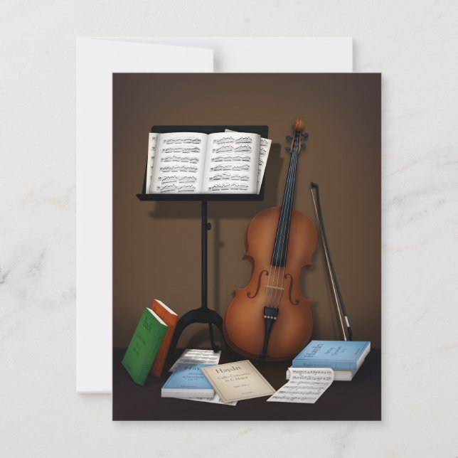 Cello Amid Music Books and Scores Classical Music Card (Front)