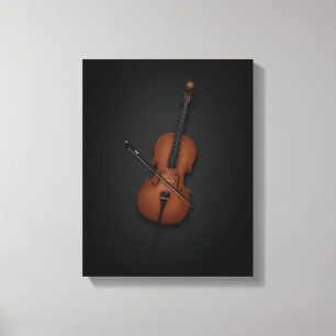Cello & Bow Side by Side On 11x14 Black Canvas Print