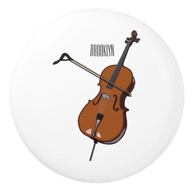 Cello cartoon illustration  ceramic knob (Front)
