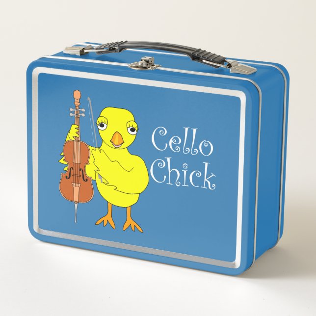 Cello Chick Text Metal Lunch Box (Front)