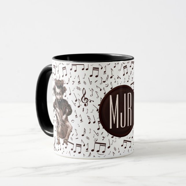 Cello Chops | Vintage Musician | Monogrammed Mug (Front Left)