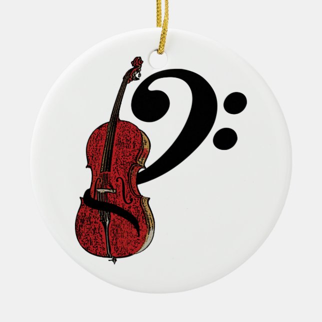Cello Clef Ceramic Tree Decoration (Front)
