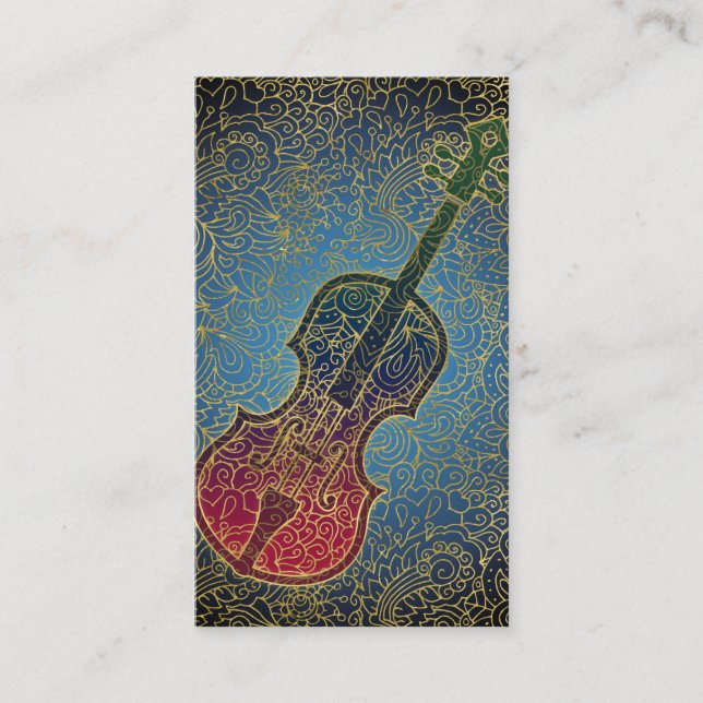 Cello Gold Filigree - Colourful Music Business Card (Front)