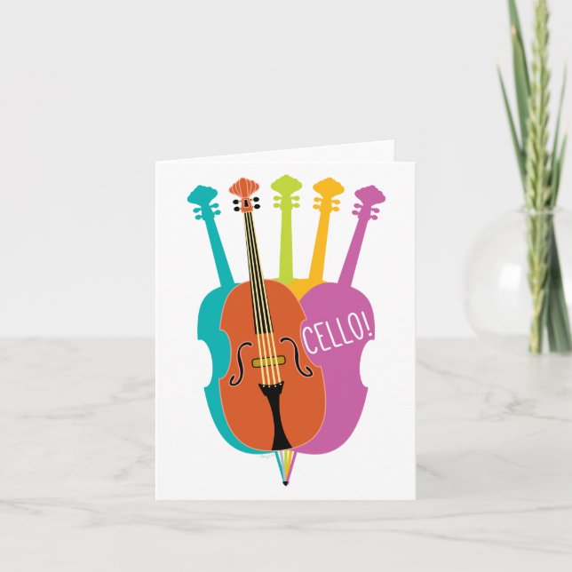 Cello Hello Musical Instruments Colourful Note Car Card (Front)