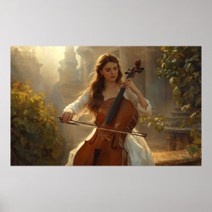 Cello in the Golden Garden Poster