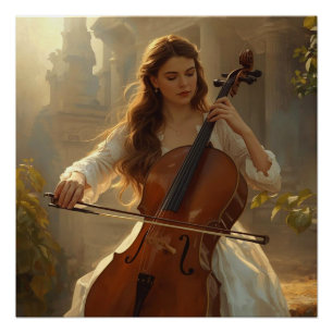 Cello in the Golden Garden Poster