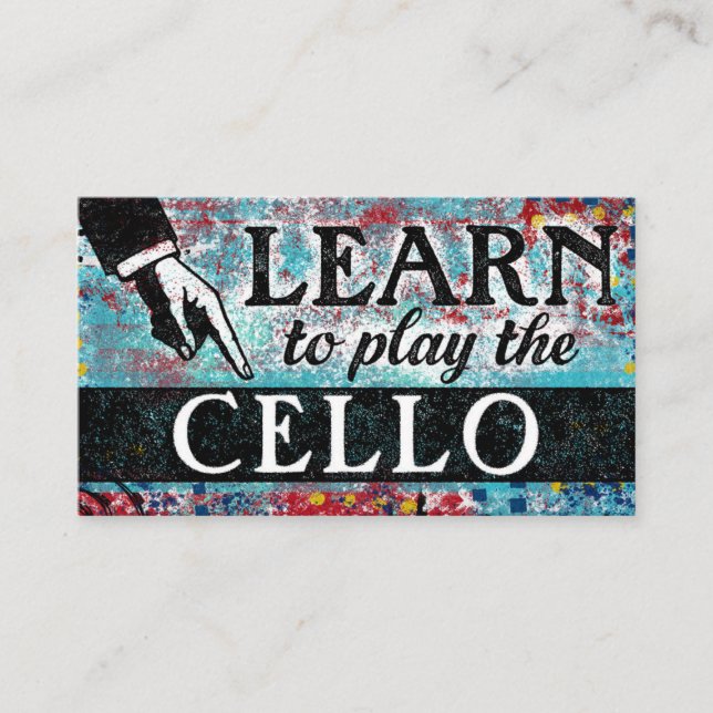 Cello Lessons Business Cards - Blue Red (Front)