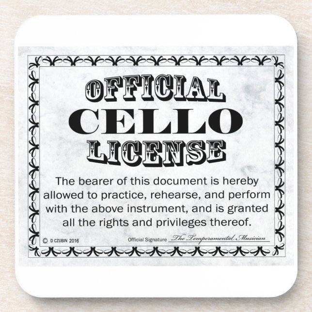 Cello License Coaster (Front)