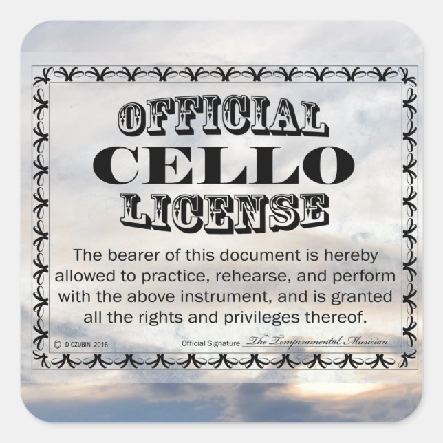 Cello License Square Sticker (Front)