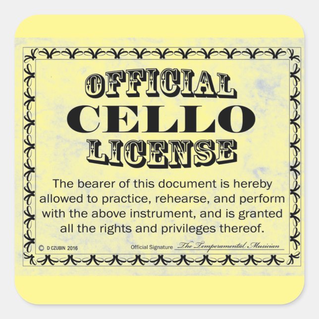 Cello License Square Sticker (Front)