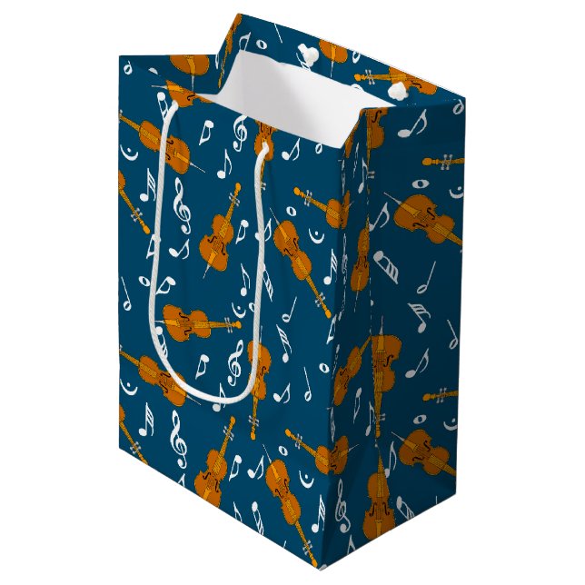 Cello Music Note Pattern Medium Gift Bag (Front Angled)