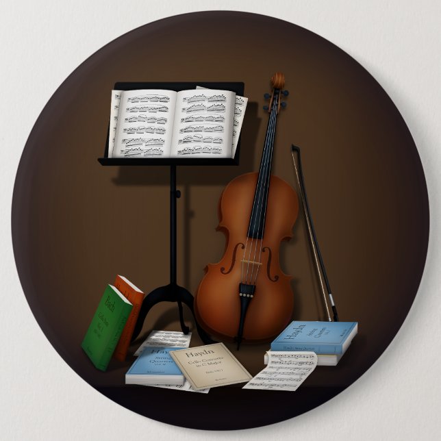 Cello & Music Stand Charming Miniature Scene 6 Cm Round Badge (Front)