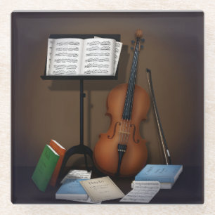 Cello & Music Stand Charming Miniature Scene Glass Coaster