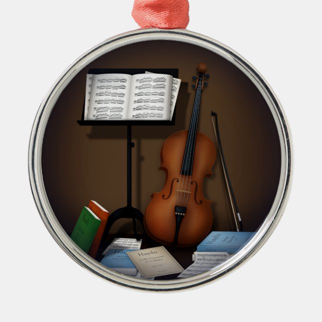 Cello & Music Stand Charming Miniature Scene Metal Tree Decoration (Front)