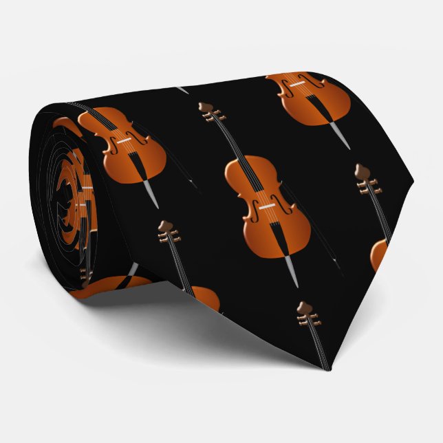 Cello Musical Instrument Design Tie (Rolled)