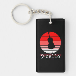 Cello Musical Instrument with red Sunset Cello Key Ring