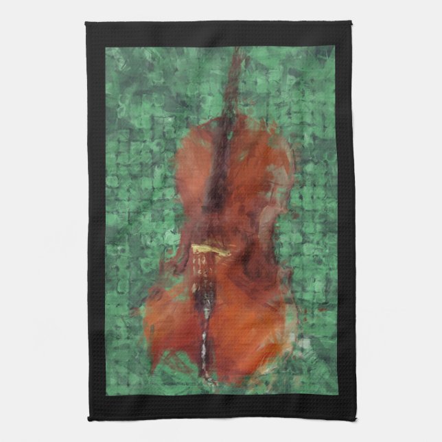Cello On Green Tea Towel (Vertical)