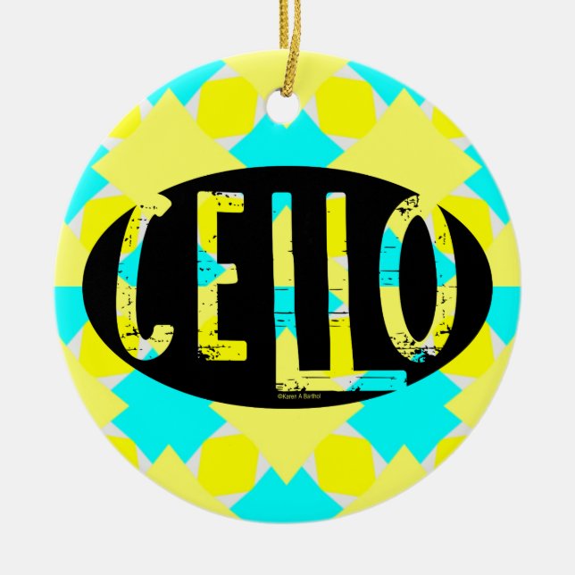 Cello Oval Rough Text Ceramic Tree Decoration (Front)