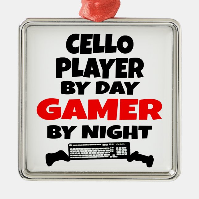 Cello Player by Day Gamer by Night Metal Tree Decoration (Front)