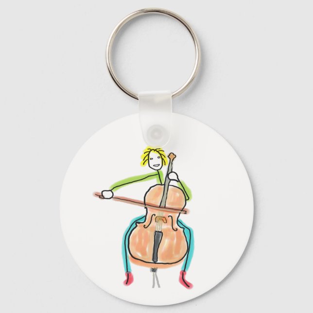 Cello Playing Stickman Key Ring (Front)