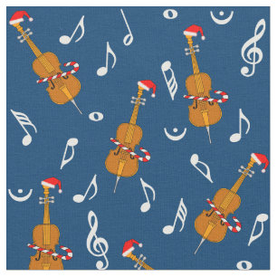 Cello Santa Hat Music Notes Fabric