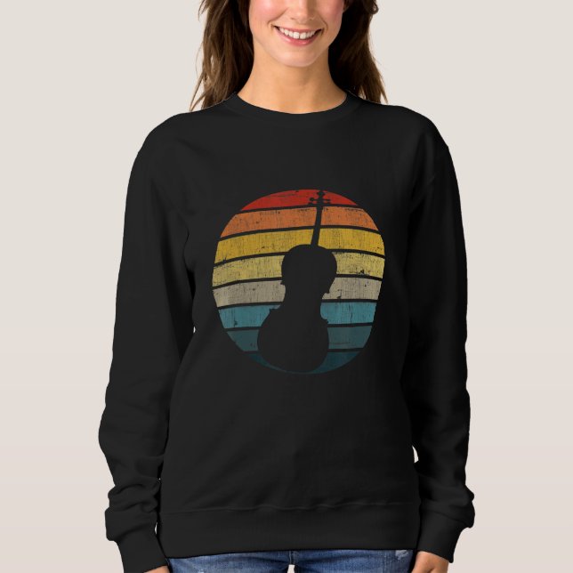 Cello Silhouette On A Distressed Retro Sunset Sweatshirt (Front)