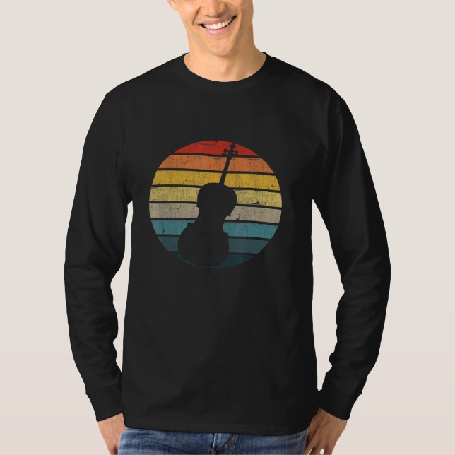 Cello Silhouette On A Distressed Retro Sunset T-Shirt (Front)