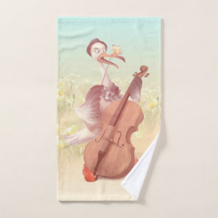 Cello Stork: Classical Music Animal in Yellow Mead Bath Towel Set
