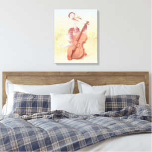 Cello Stork: Classical Music Animal in Yellow Mead Canvas Print