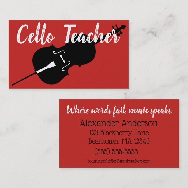 Cello Teacher Cello Lessons Personalise Business Card (Front/Back)