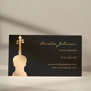 Cello Teacher Elegant Gold&Black Business Card