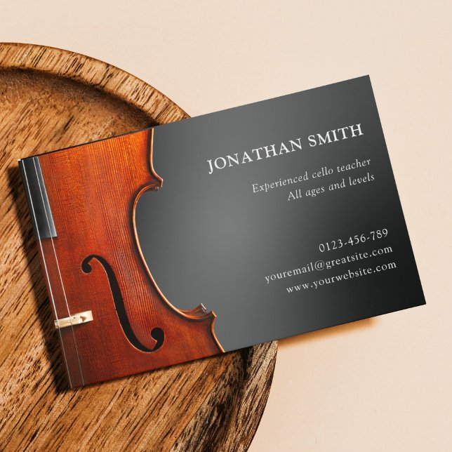 Cello Teacher Professional Grey Modern Business Card (Creator Uploaded)