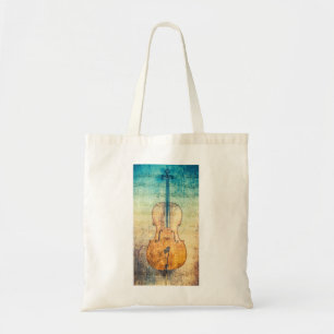 Cello with colourful sheet music background tote bag