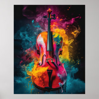 Cello with exploding colours poster