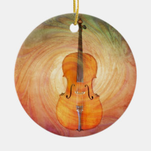 Cello with warm colourful textured background. ceramic tree decoration