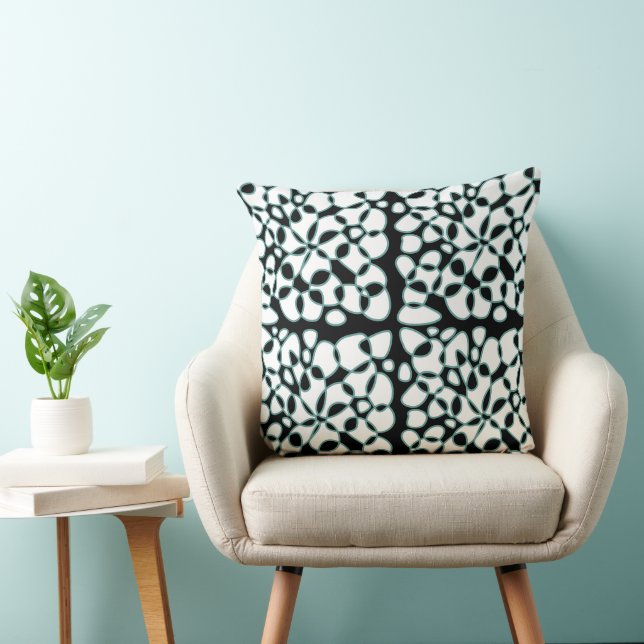 Cells Abstraction Black White Duck Egg Green Cushion (Chair)