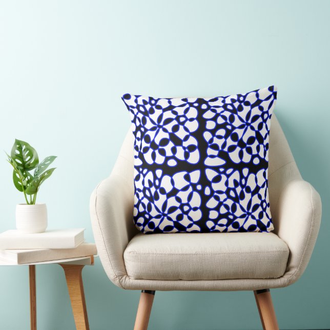 Cells Abstraction Black White Electric Blue Cushion (Chair)