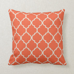 Celosia Orange and White Quatrefoil Pattern Cushion