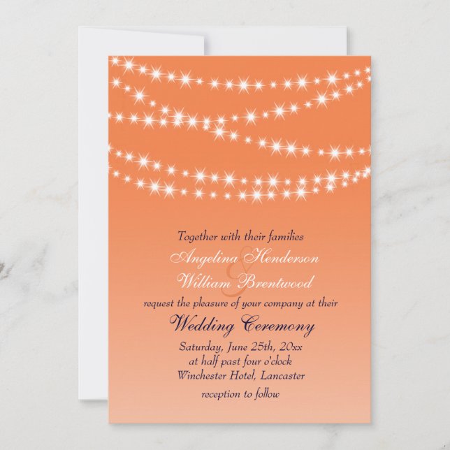Celosia Orange Twinkle Lights Wedding Invitation (Front)
