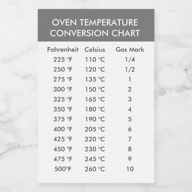 Celsius To Fahrenheit Oven Conversion Chart Food Label (Single Label)