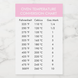 Celsius To Fahrenheit Oven Conversion Chart Label