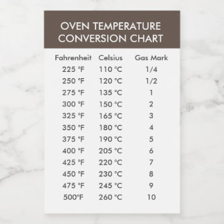Celsius To Fahrenheit Oven Conversion Chart Label