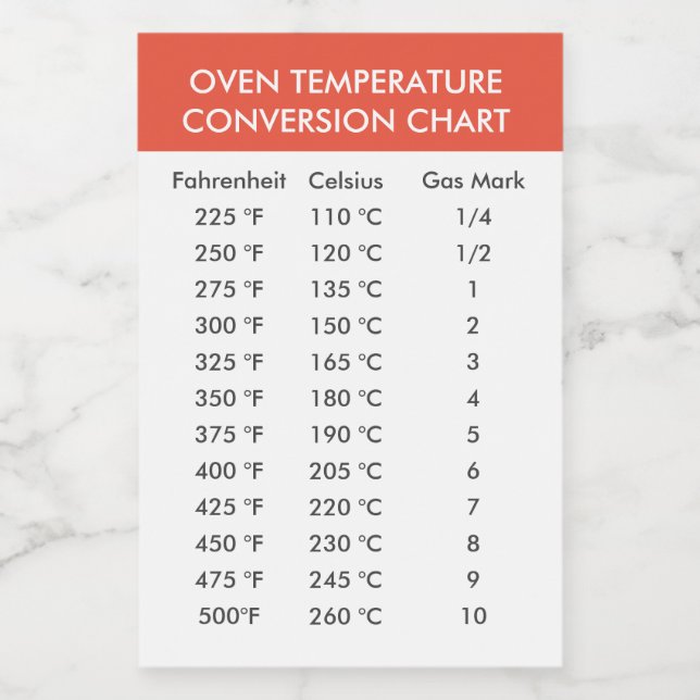 Celsius To Fahrenheit Oven Conversion Chart Label (Single Label)