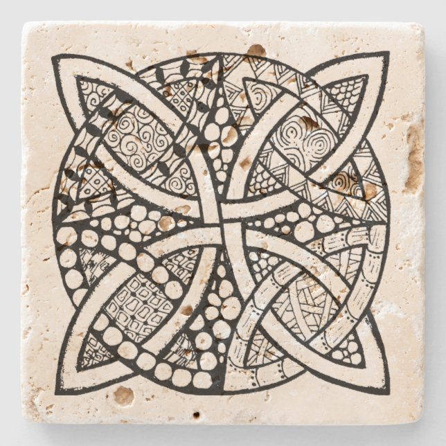 Celtc Knot Black and White Stone Coaster (Front)