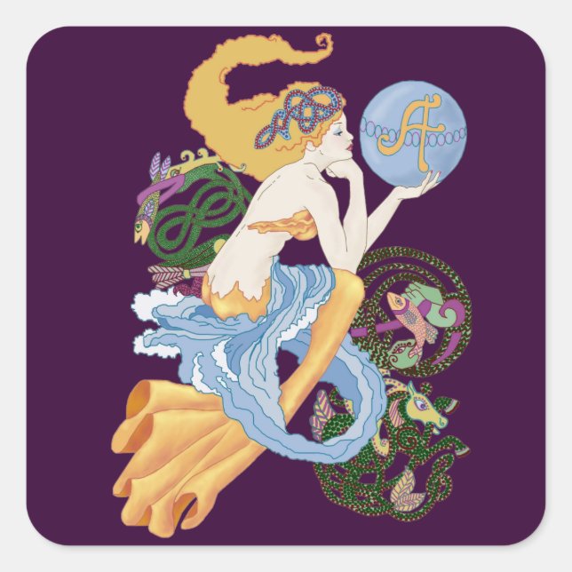 Celtic "A"for Aquarius Mermaid Square Sticker (Front)