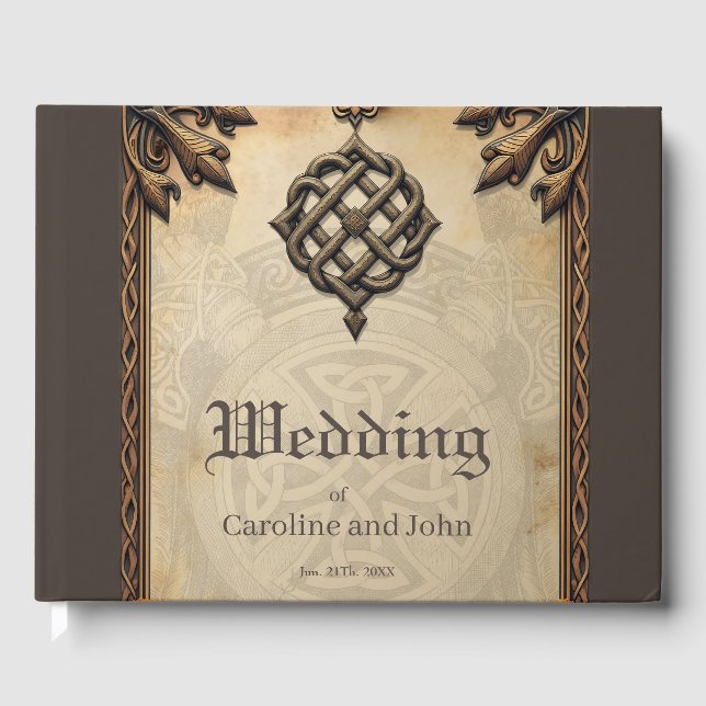 Celtic art and floral splendour in warm tones.  guest book (Front)