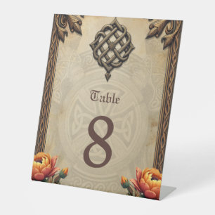 Celtic art and floral splendour in warm tones.  pedestal sign