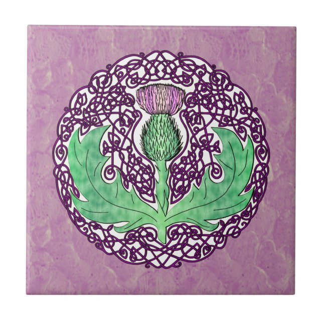 Celtic Art Scottish Thistle - Purple Tile (Front)