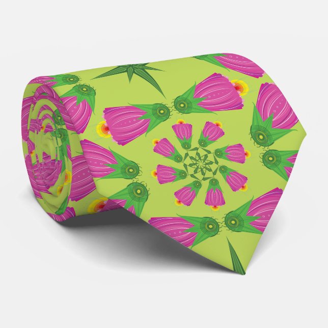 Celtic Bell Flower Mandalas Green Neck Tie (Rolled)